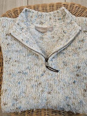 Croft & Barrow Men's XL Cream Speckled Half-Zip Sweater Blue Brown Flecks